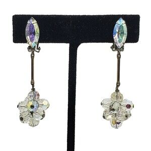 Vintage Lewis Segal California Silver Tone Cluster Dangle Clip On Earrings 1950s